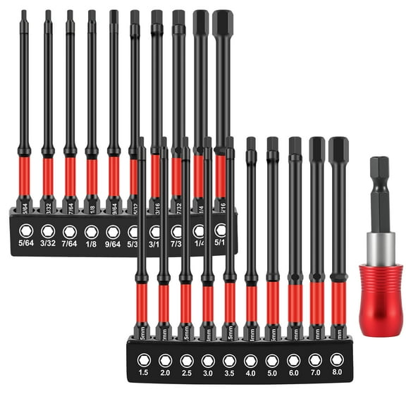 21Pcs S2 Alloy Steel Impact Hex Head Torque Efficient Allen Wrench Drill Bit Extended Length Magnetic Hex Bit Set for Car