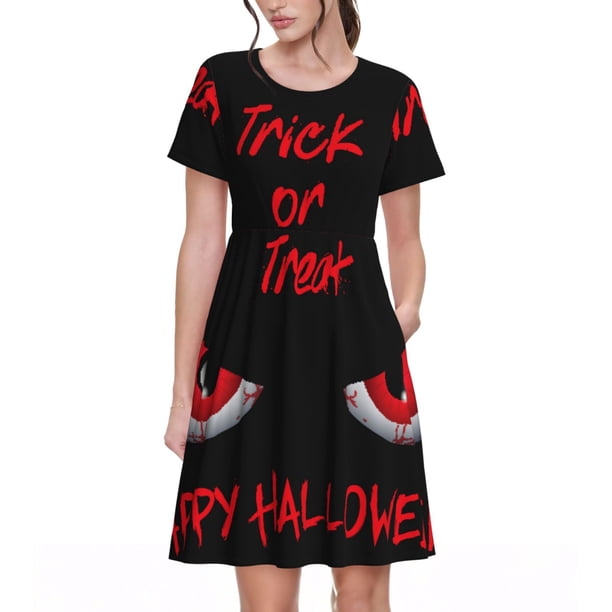 Disketp Happy Halloween2 para Vestido de Manga Corta para Mujeres, Vestidos de Verano para Mujeres, Casual y Holgado para la Playa