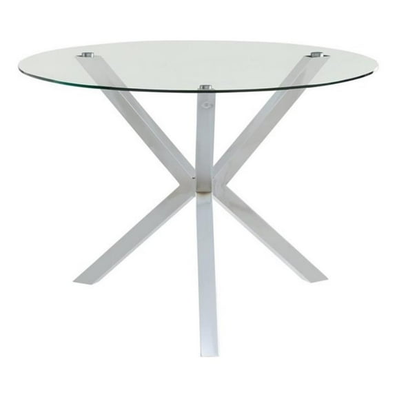 Pemberly Row Contemporary Round Glass Top Dining Table in Clear