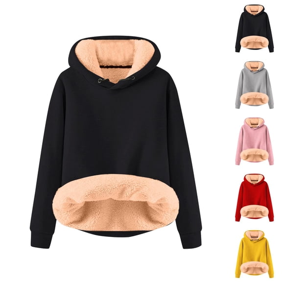 Kids Lined Hoodie Long Sleeve Plain Winter Heavyweight Warm Hooded Sweatshirt for Boys Girls Pullover Tops