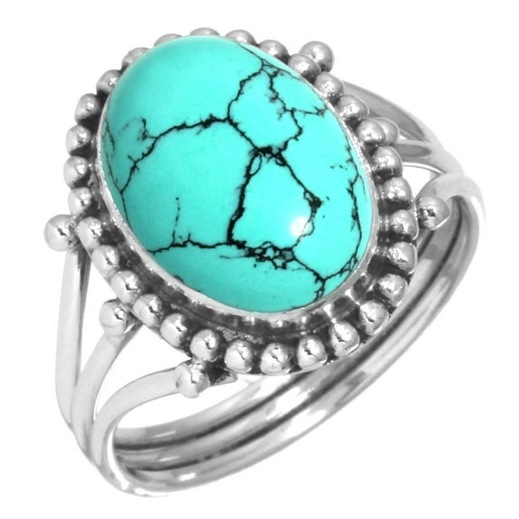 925 Silver Ring For Women - Teens Blue Turquoise Stone Silver Ring Size 7 December Birthstone Costume Silver Ring Size 7 Gift For Wife On Halloween 925 Silver Jewelry With Gemstone