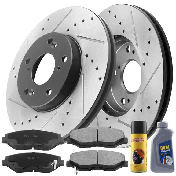 MotorbyMotor Front Brake Rotors 282mm Drilled & Slotted Design Brake Rotor & Brake Pad kit Including CLEANER DOT4 FLUID Fits for Honda CR-V Element Accord Civic