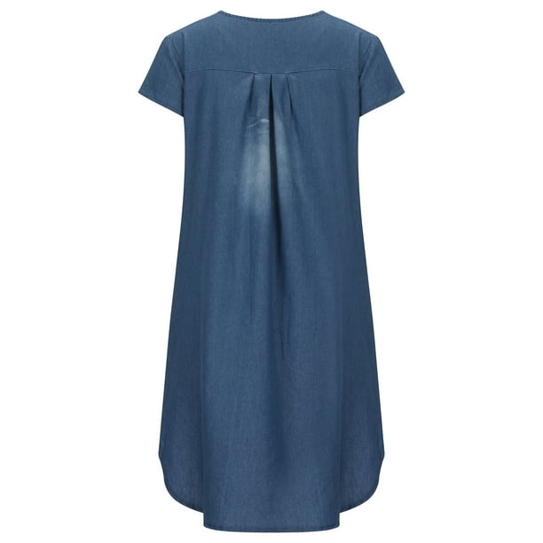 TopLLC Women Denim Shirt Dress Short Sleeve Blouse Dress Jeans Shirt Dresses Button Down Tops with Pockets Plus Size Dress Walmart