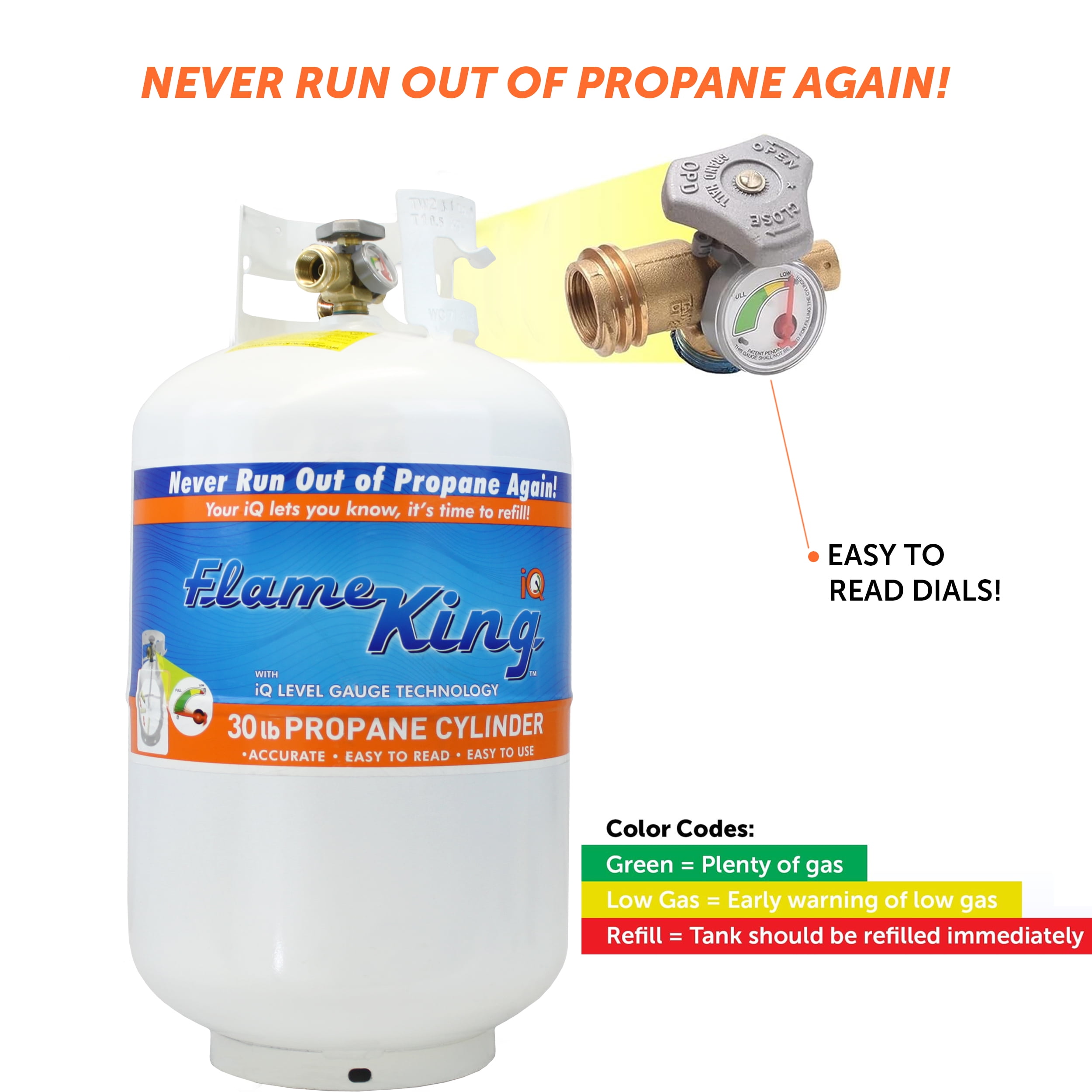 Flame King Empty Steel Propane Tank LP Cylinder with OPD Valve & Built-in Gauge, 30 lbs
