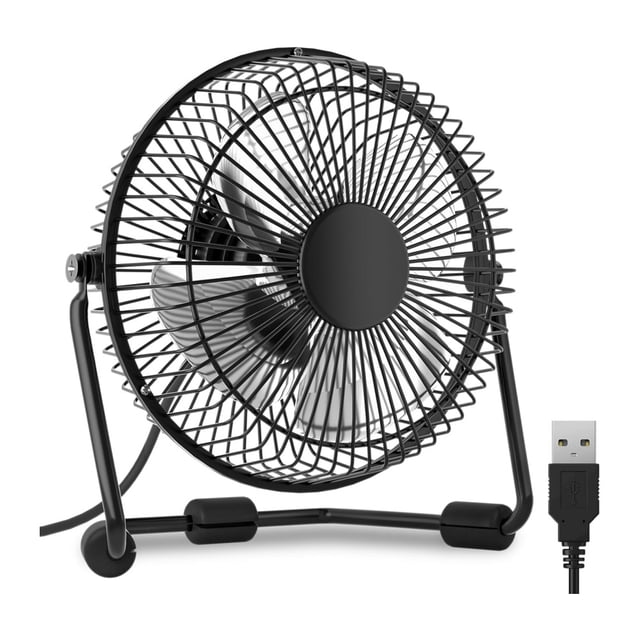 4-Inch Desk Fan, High-Velocity Airflow with Adjustable 360° Head Tilt, Durable Metal Construction, Single Speed, Ultra Quiet Operation, Perfect for Compact Spaces