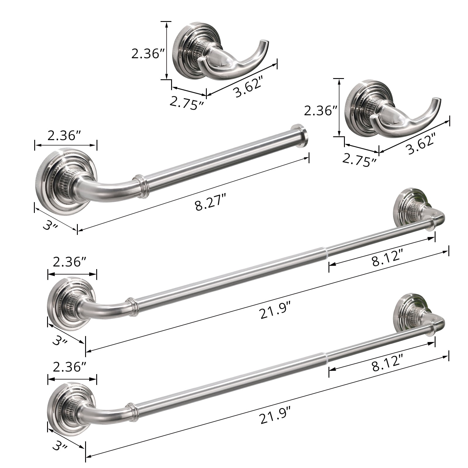 Bathroom Mirror Bathroom Hardware Set Brushed Nickel 4-Pieces Bathroom Towel Rack 24 Inches Adjustable Bathroom Accessories Set,Bathroom Cabinet