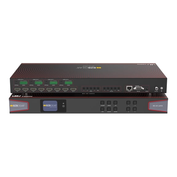 BZBGEAR 4x4 4K UHD HDMI 2.0 Matrix Switcher with Audio De-embedding/Independent Routing and IR Matrixing (4K60 - 4:4:4 and HDR Support)