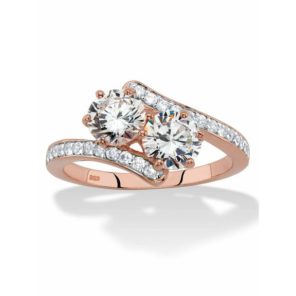 PalmBeach Jewelry Round Cubic Zirconia 2-Stone Bypass Ring 2.20 TCW in Rose Gold-plated Sterling Silver