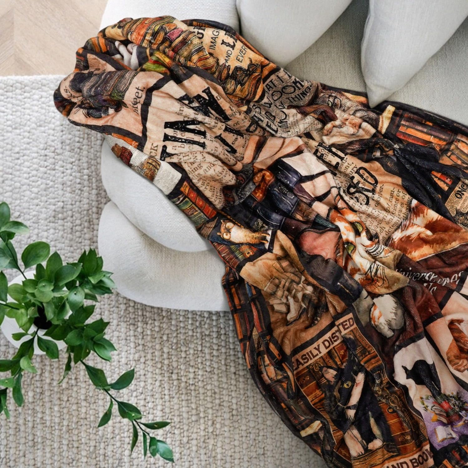 Book Lover Gift for Women Men - Cozy Fleece & Flannel Throw Blanket for Cat Lovers, Teachers, Librarians, Birthday Reading Gifts, 60"x50" for Couch, Bed, Chair, Dorm Room Decor