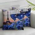 thumbnail image 3 of BANET Wine Glass Throw Pillow Covers, Eiffel Tower Pillow Covers Set of 2, Blue Cushion Cases, Flower Blossom Romantic Decorative Pillow Covers 24x24in, 3 of 7