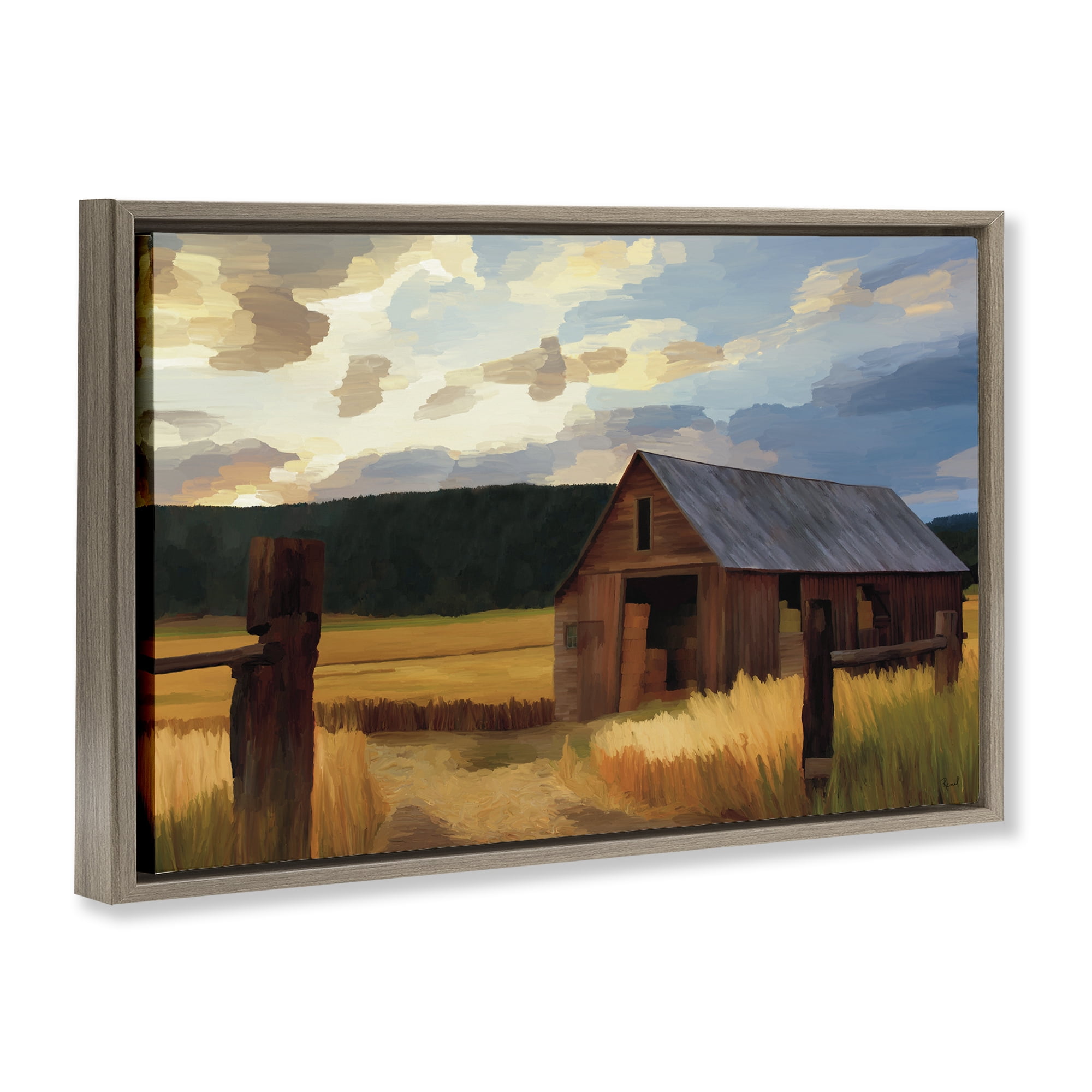 Stupell Industries Harvest Time Autumn Barn Brown Framed Floater Canvas Wall Art, design by Renel Peters