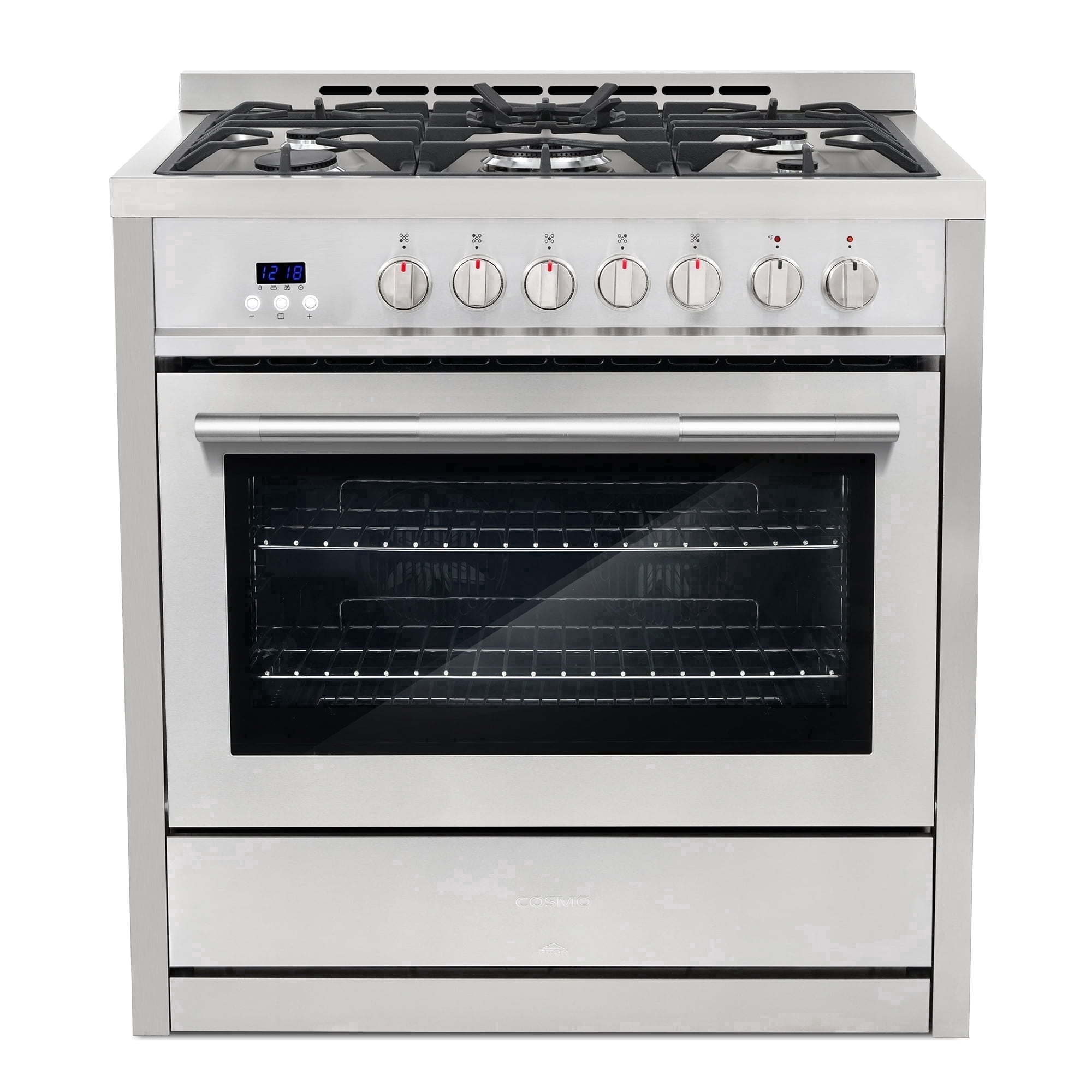 Commercial Style 36. in. 3.8 cu. ft. 5 Burners Dual Fuel Range, Convection Oven, Textured Grip Handle in Stainless Steel