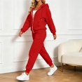 thumbnail image 5 of Women's Fleece Lined 2 Piece Tracksuit Zip Up Hoodie Jacket Jogger Pants Set Drawstring Waist Loose Fit Fall Winter Casual Loungewear Red, 5 of 8