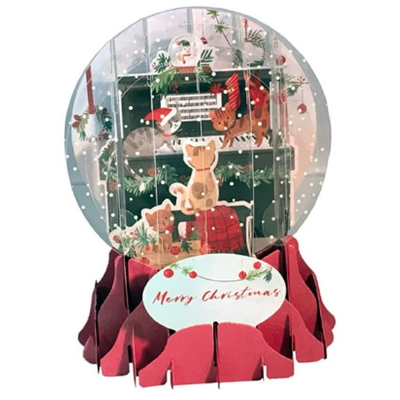 Up With Paper Piano Cats  Pop-Up Snow Globe Greeting