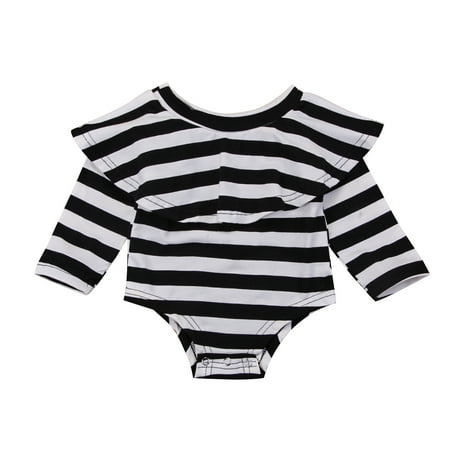 

Mxiqqpltky Baby Girls Off Shoulder Romper Ruffles Floral Print Striped Newborn Jumpsuit Outfits