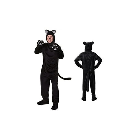 4 Piece Sheer Costume - Men's Deluxe Black Cat Body Suit Costume 4 Piece set (M)