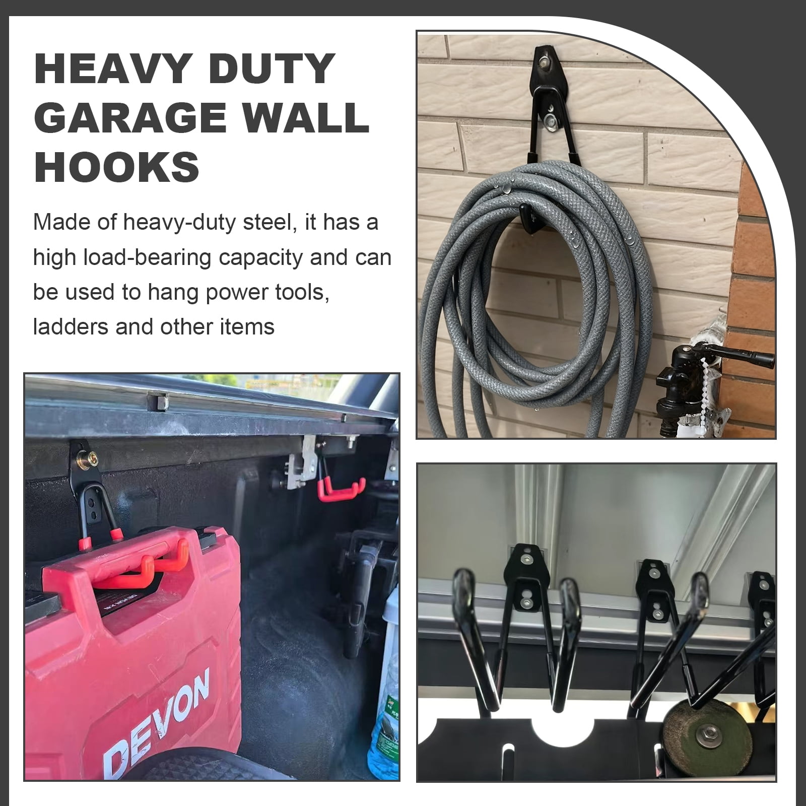 Metal Heavy Duty, 12-Pcs Garage Wall Hooks, Ideal for Organizing Power Tools & Saving Storage Space