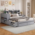 thumbnail image 2 of Euroco Wood Full Size Platform Bed with Nightstand and Drawers, Desk and Cabinets, USB Ports, Gray, 2 of 19
