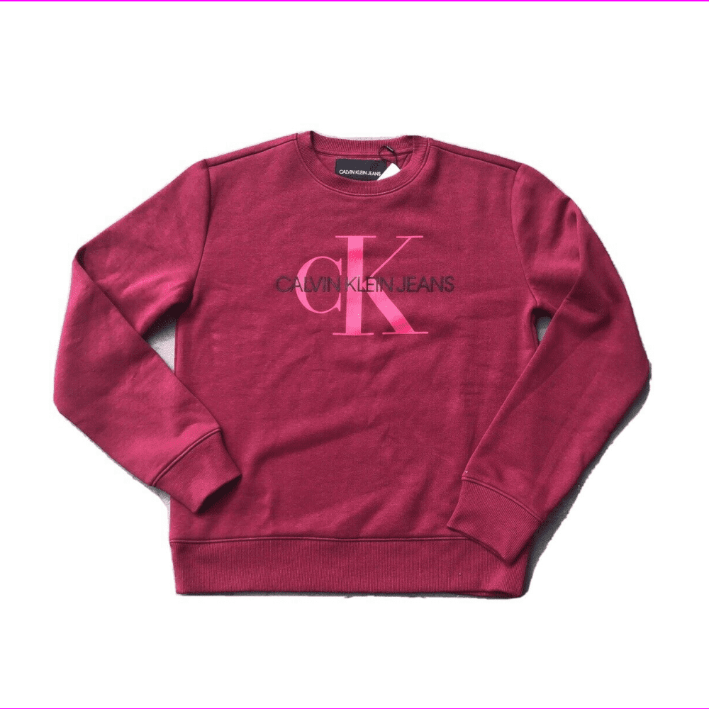 Calvin Klein Women's Monogram Logo Crewneck Sweatshirt , Burgundy, X-Small