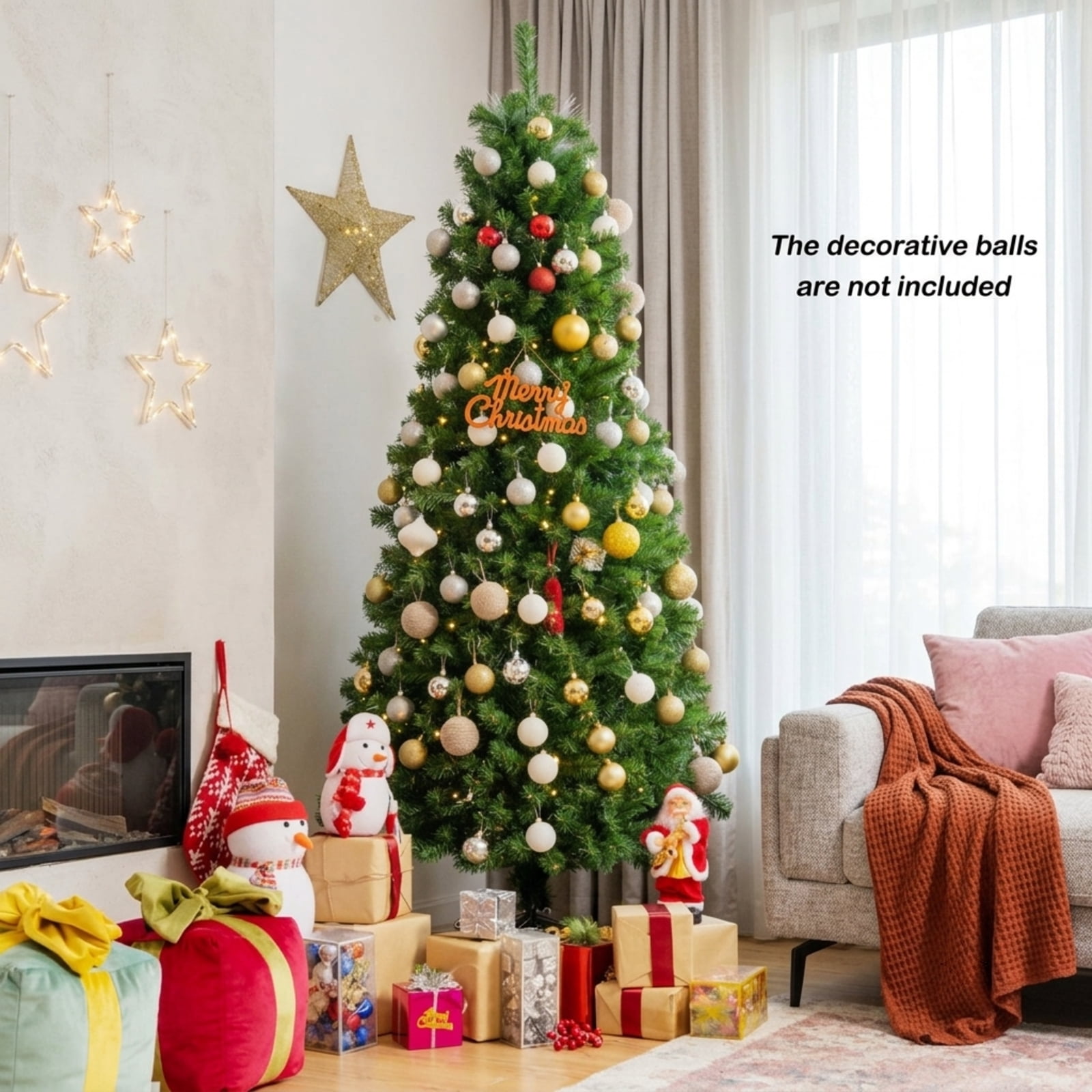RUIE, 7 ft, Artificial Christmas Tree, with LED Fiber Optic Lights, 820 Branch Tips, Multicolor Holiday Xmas Tree for Indoor Home Office Decoration