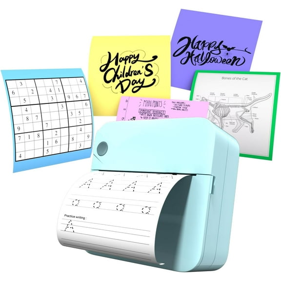 Mini Sticker Printer- Portable Inkless Printer with 2 Rolls Paper, Pocket Printer for iPhone/Android, Bluetooth Smart Photo Printer for Journal, Memo, Travel, School Supplies, Blue