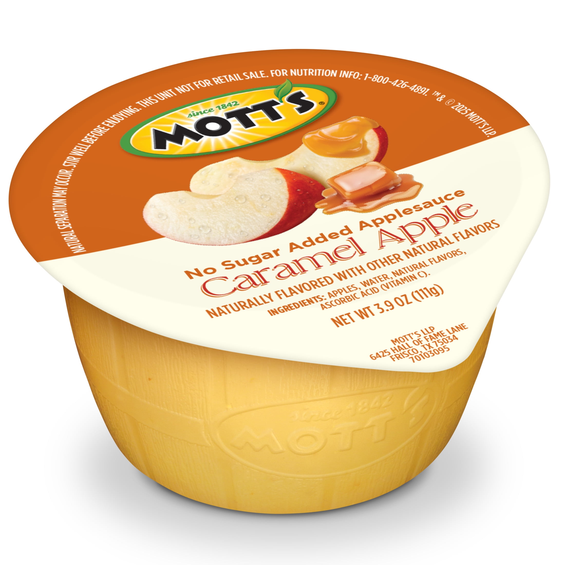 Mott's No Sugar Added Caramel Apple Applesauce, 3.9 oz, 6 Count Cups