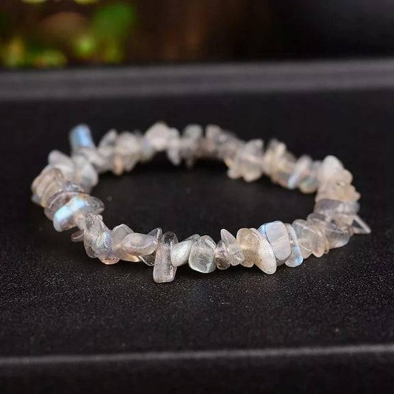EOEMY Natural Quartz Moonstone Crystal Gravel Gem Stretch Bangle Mineral Bracelet Gift