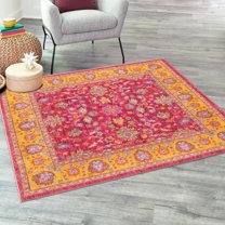 Unique Loom Medina Collection Area Rug - Hijaz (7' 10" Square Berry Pink/Green)