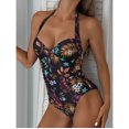 thumbnail image 6 of Ovticza Women Tummy Control One Piece Swimsuits Halter Push Up Bathing Suits Brown M, 6 of 9