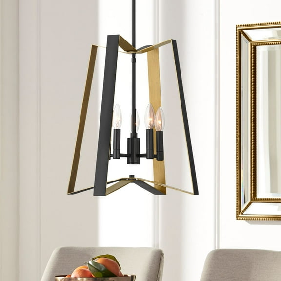 Possini Euro Design Clara 16" Modern Pendant Chandelier Ceiling Light Fixture Dining Room Over Table 4-Light Black Gold Finish