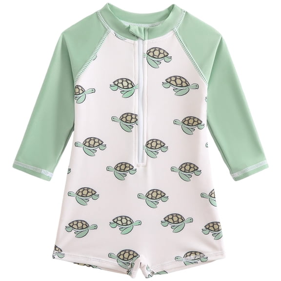 Zshosam Swim for Kids Baby Swimsuit UPF 50 UV Protection Long Sleeve Toddler Rash Guard Infant Bathing Suit with Zipper Beachwear Size 12 18 Months,(Green 12-18 Months)