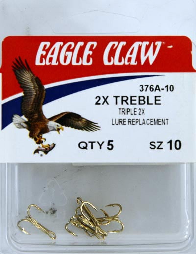 (2 pack) Eagle Claw 376AH-10 2X Treble Hook, Gold, Size 10, 5 Pack