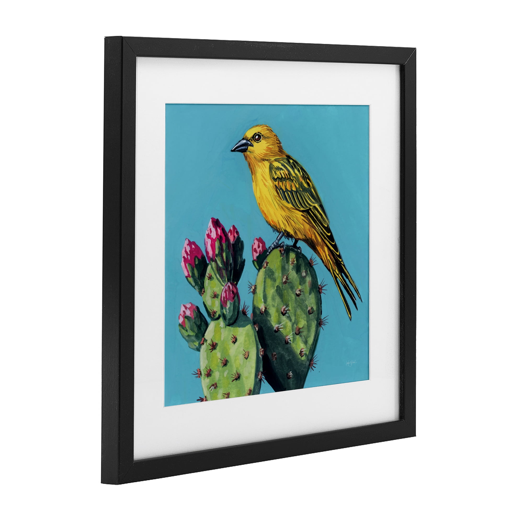 Stupell Industries Yellow Bird on Cacti Bloom Black Framed Print Under Glass, design by Kate Jarvik Birch