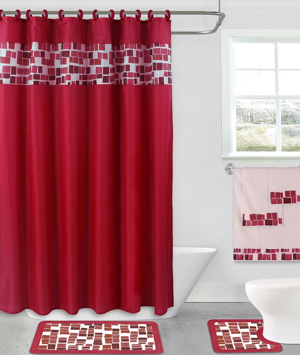 Details about   Valentine's Day Red Heart Shower Curtain Toilet Cover Rug Mat Contour Rug 