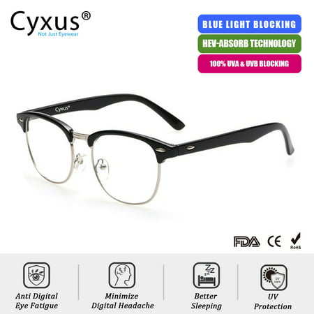 Cyxus Blue Light Blocking Computer Glasses Anti Eyestrain Headaches UV, Semi-Rimless Black Frame Unisex(Men/Women) Eyewear
