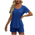 thumbnail image 2 of BSDJILFG Lounge Sets for Women ,Soft Comfort Fit 2 Piece Summer Pajama Sets,Short Sleeve Crew Neck Pleated Tunic Sleep Top with Elastic Waist Short, 2 of 7
