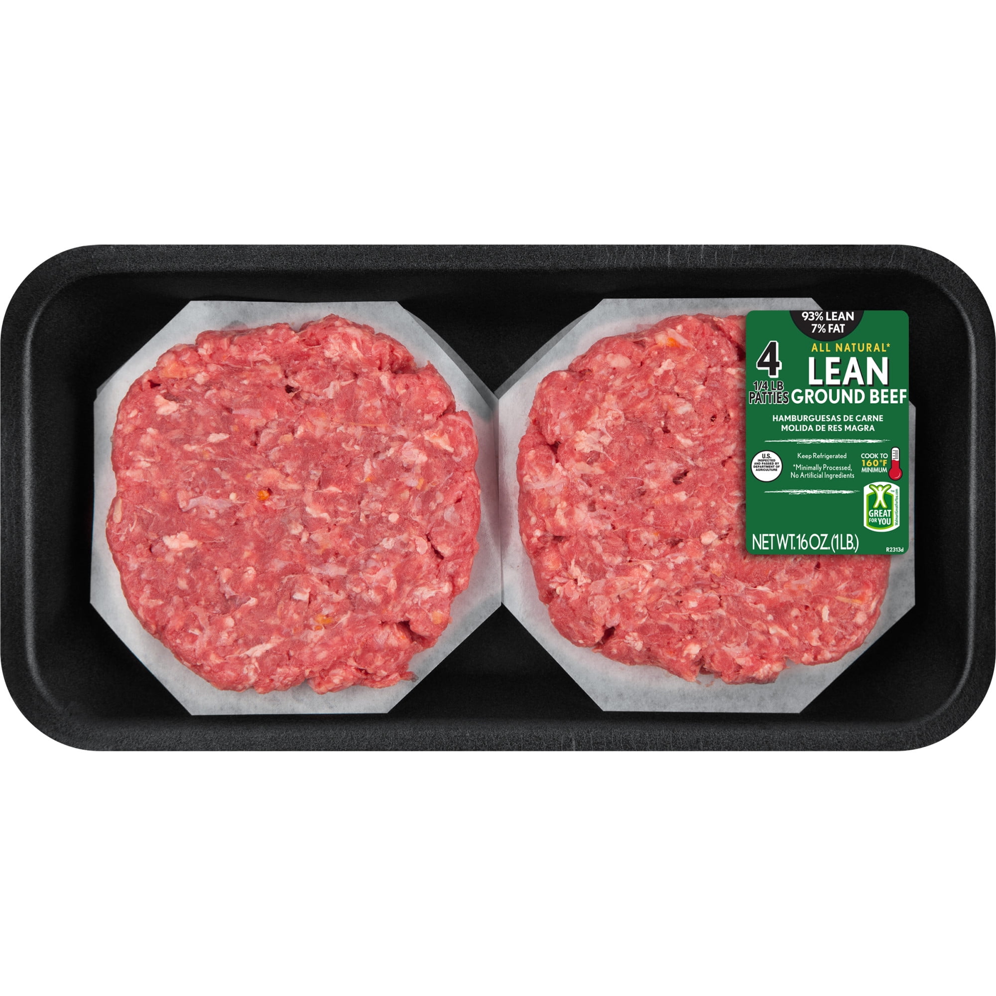 All Natural 93 Lean 7 Fat Ground Beef Burgers 4 Count 1 Lb Walmart Com All Natural 93 Lean 7 Fat Ground Beef Burgers 4 Count 1 Lb Walmart Com