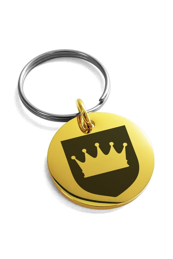Stainless Steel Crown Royal Coat of Arms Shield Engraved Small Medallion Circle Charm Keychain Keyring