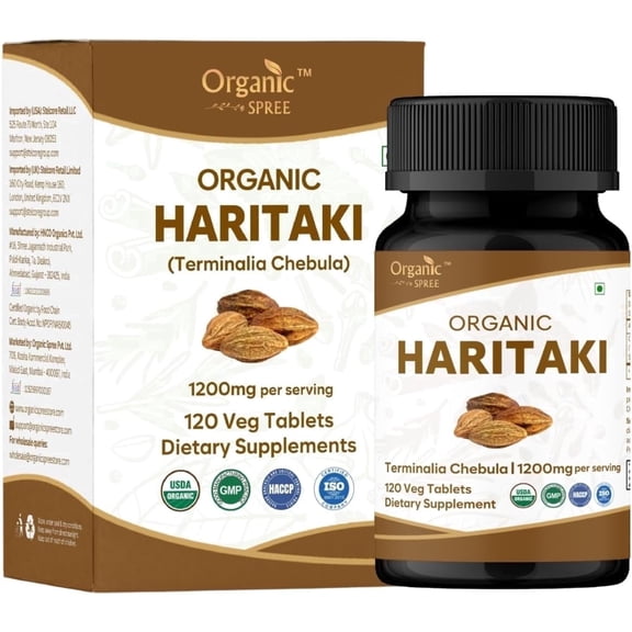 ORGANIC SPREE Haritaki Tablets 120 Count – Terminalia Chebula Herbal Supplement for Daily Wellness – USDA Organic Certified