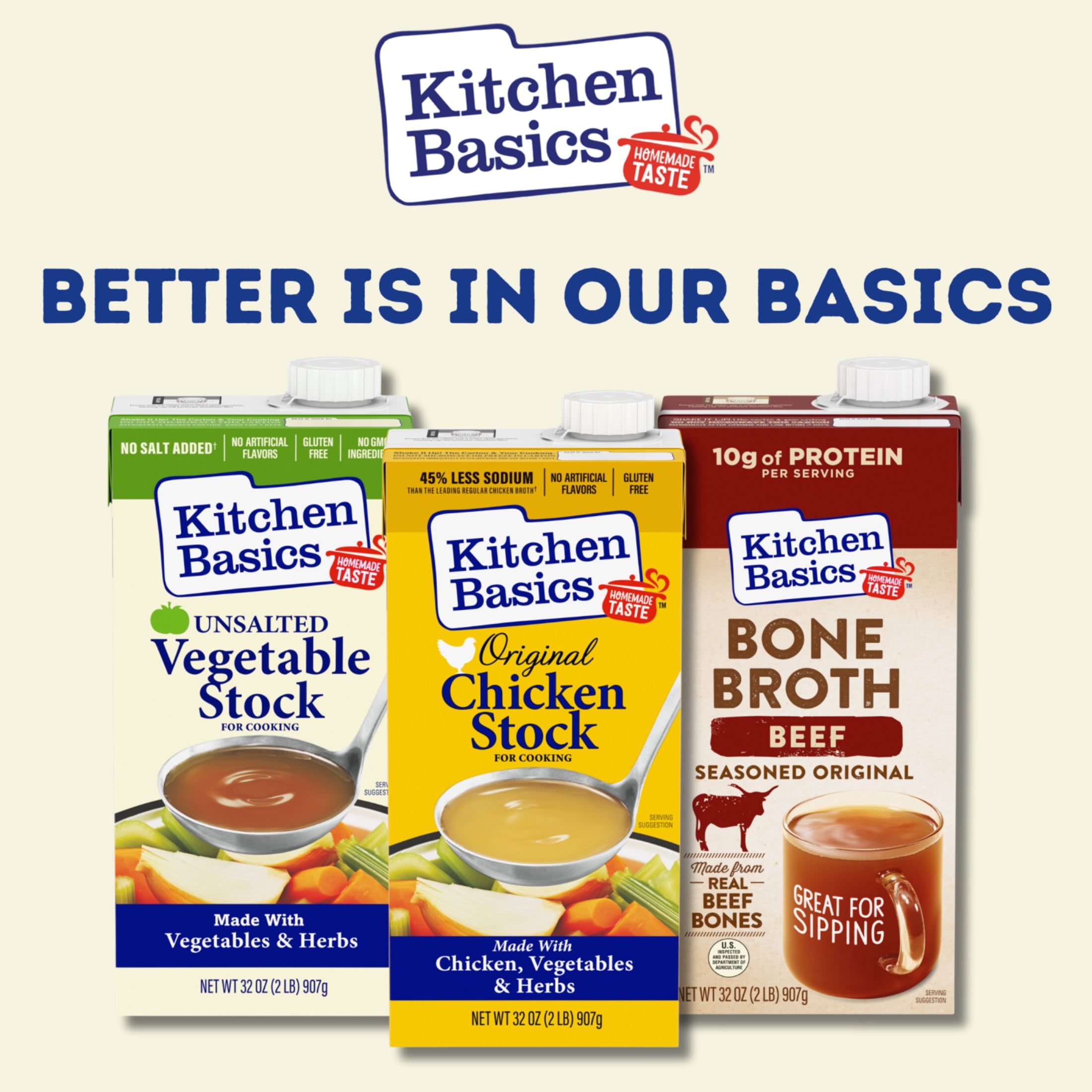 (4 pack) Kitchen Basics Original Beef Stock, 32 oz Carton