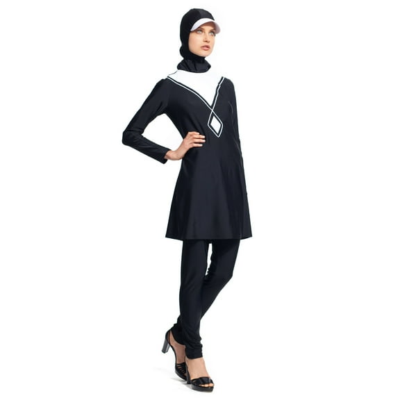 Modest Sea Lauren 3-Piece Swimsuit Burkini Set Small Black & White