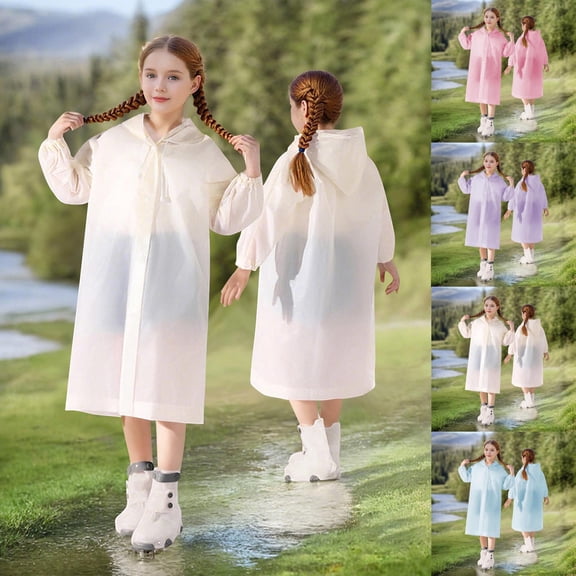 Fancifize Teens Rain Jacket Waterproof Hiking Long Raincoat for Girls Kids Outdoor Hooded Outerwear 3-14 Years,Beige
