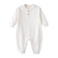 thumbnail image 2 of TGPMGRZ Baby Boy Girl Romper Knit Striped Solid Long Sleeve One Piece Jumpsuit Clothes White 6-9 Months, 2 of 7