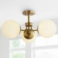 thumbnail image 6 of JONATHAN Y Olivier 23.5" 3-Light Bohemian Farmhouse Iron/Frosted Glass LED Semi Flush Mount, Brass Gold, JYL7600A, 6 of 9