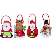4 Pack Decorative Christmas Gift Bags for Holiday Xmas Stocking Party Decoration Favors, Santa, Snowman, Reindeer, 3 x 7.5 x 2.5 in