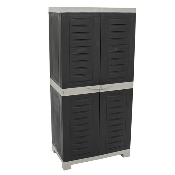 Sunnydaze Lockable Adjustable 48.75" Plastic 3-Shelf Freestanding Garage Storage Cabinet, Charcoal with Gray Trim