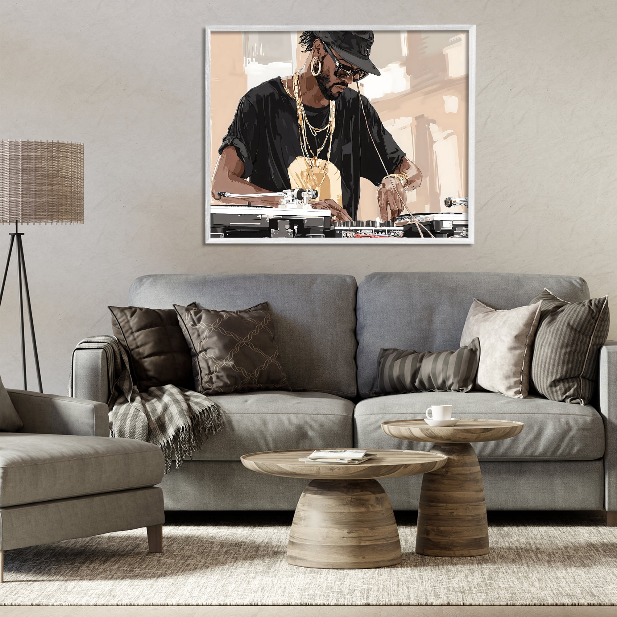 Stupell Industries Timeless DJ with Urban Rhythm White Framed Giclee Art, design by Franklyn Gregory