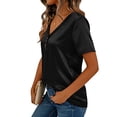 thumbnail image 3 of Blouse for Women V Neck Short Sleeve Casual Loose Fit Solid Satin Fabric Soft Breathable Fashion Dressy Workwear Summer Tops, 3 of 7