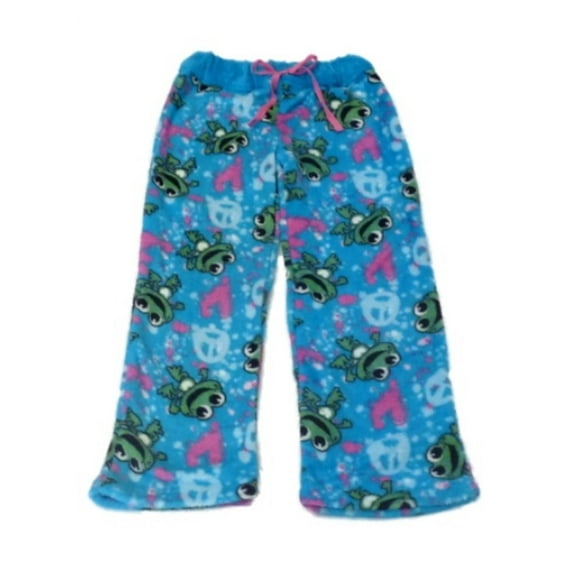 Jellifish Girls Blue Fleece Frog Sleep Pants Holiday Pajama Bottoms Lounge 4-5