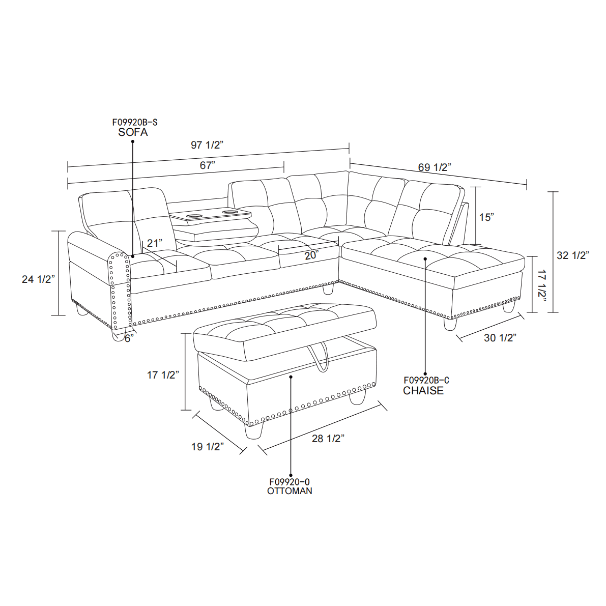 Hommoo 4-Seat Semi PU Synthetic Leather Sectional Sofa Sets, L Shaped Flippable Backrest Sectional Couches and Sofas, Modern Living Room Furniture Sets, 15' Back Height, Ginger(No Ottoman)